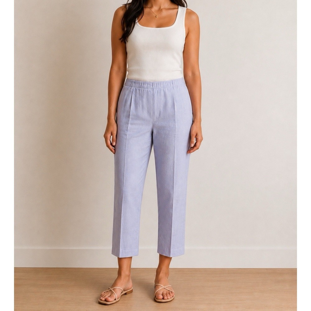 J Jill Linen Stretch Gray Elastic Waist Pull On Tapered Pants XL Luxury Coastal